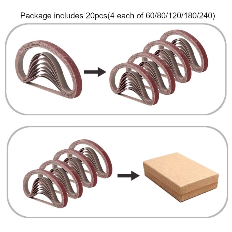 Zivisk 1/2 Inch x 18 Inch Sanding Belts  4 Each of 60/80/120/180/240 Grits  Belt Sander Tool for Woodworking  Metal Polishing  20 Pack Aluminum Oxide Sanding Belt - Image 3